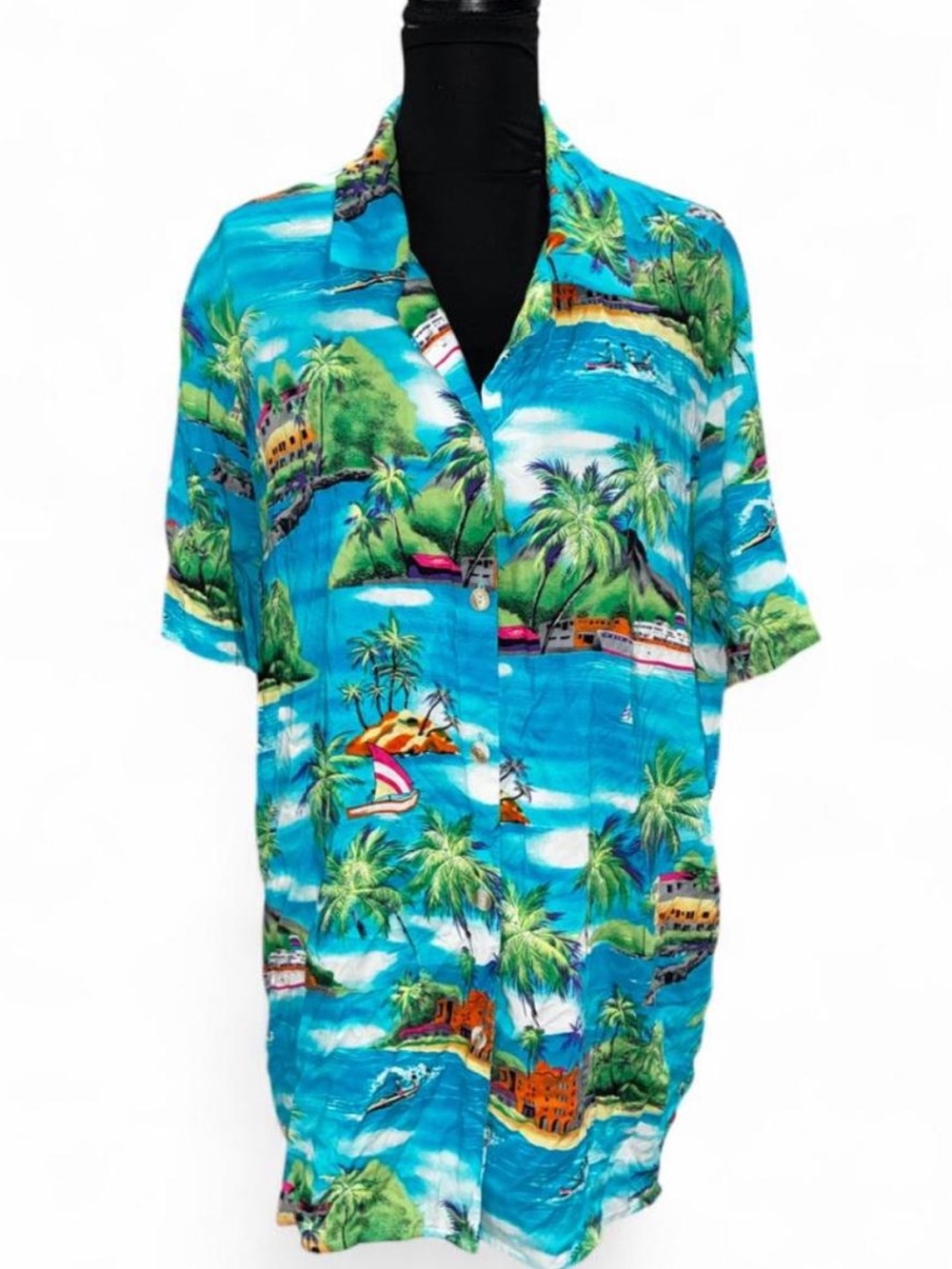 Men's Blue Tropical Print Short-Sleeve Shirt